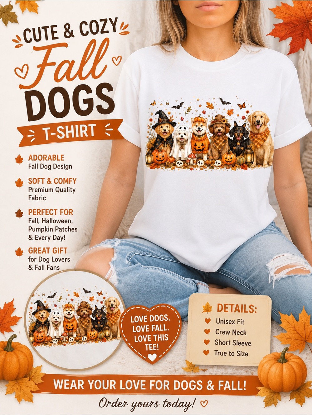 Halloween Puppy Graphic Short Sleeve Tee - White New S M L XL